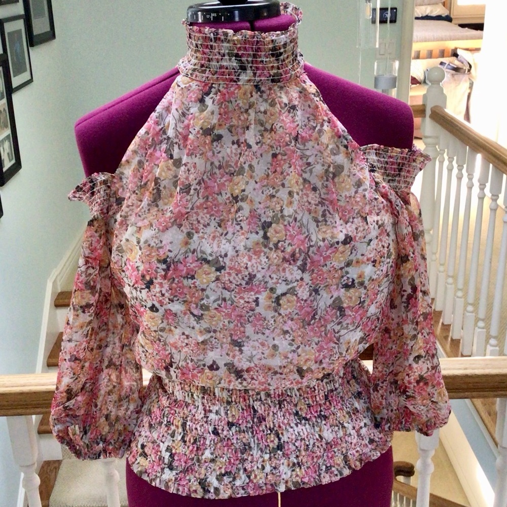 NWT 1. State Cold Shoulder lined Floral Top Women’s Medium - Picture 1 of 11